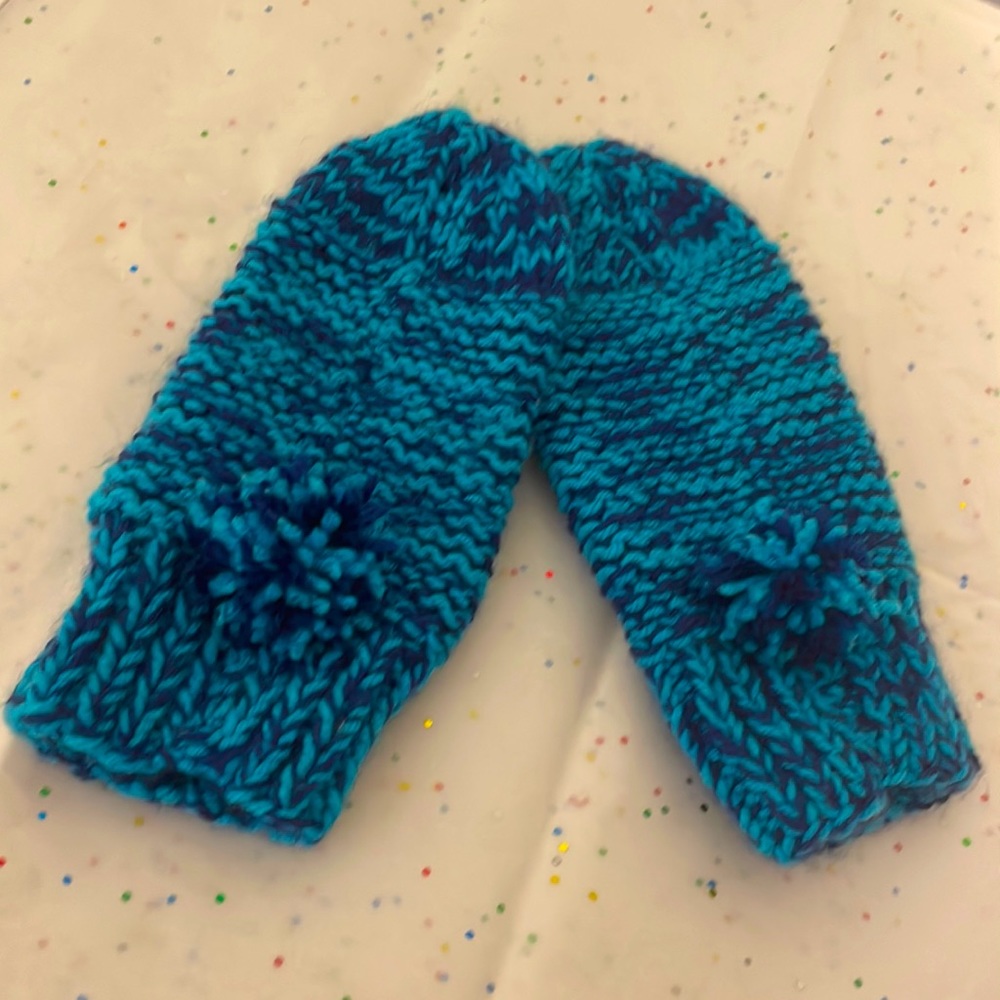 Beautiful handmade turquoise colour Pom-Pom knit slippers